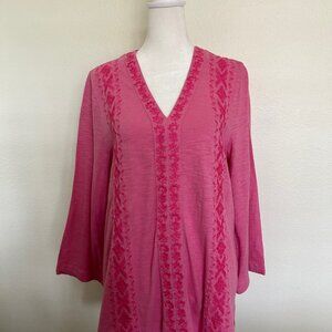 Soft Surroundings Ingrid Tunic Pink Embroidered VNeck Top Artsy Boho Relaxed